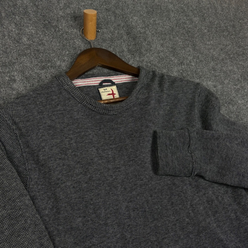 Relwen Mens Long Sleeve Waffle Thermal Shirt Charcoal Gray Cotton Size Medium